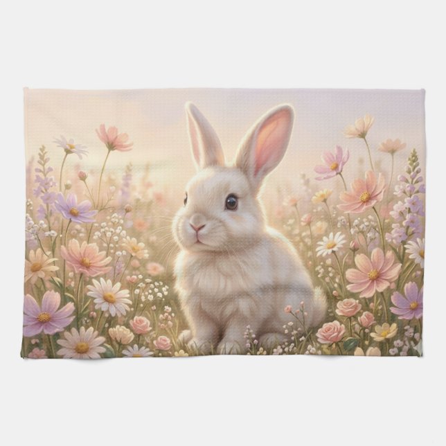 White Bunny Tea Towel (Horizontal)