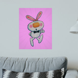 White Bunny Thumbs Up Orange Nose Pink Pattern Poster