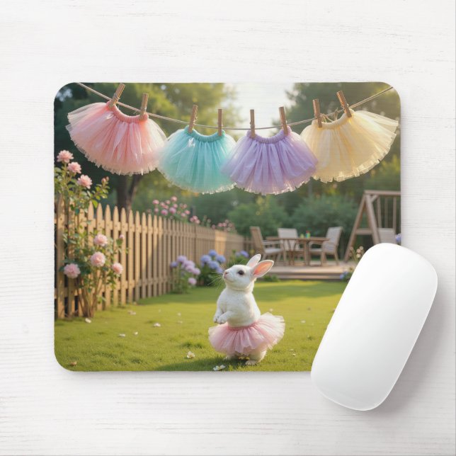 White Bunny Wearing a Pink Tutu Mouse Mat (With Mouse)