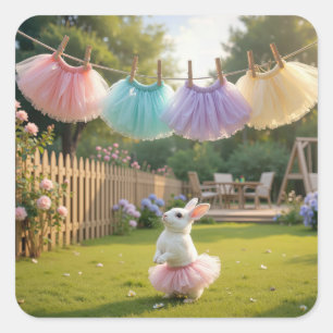 White Bunny Wearing a Pink Tutu Square Sticker