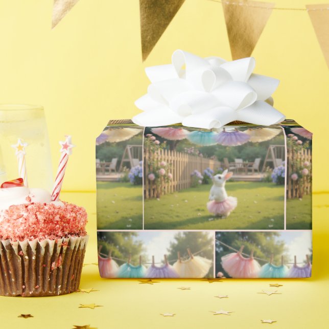 White Bunny Wearing a Pink Tutu Wrapping Paper (Birthday Party)