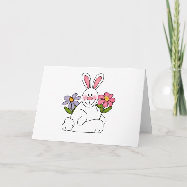 White Bunny with Flowers Cards (Front)