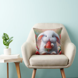 White Bunny With Juicy Strawberry Cushion