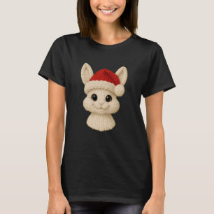 White Bunny with Santa Hat Cozy Knitted Rabbit Chr T-Shirt