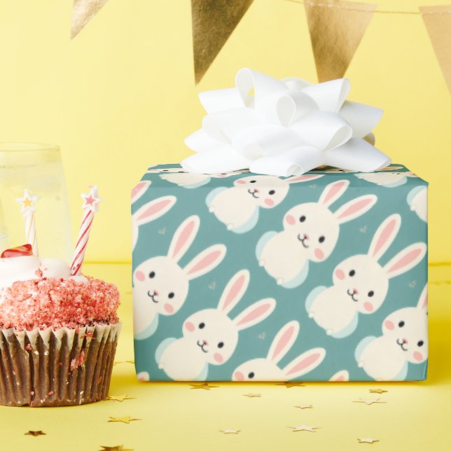 White bunny wrapping paper (Birthday Party)