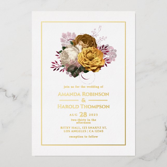 White Burgundy and Gold Floral Wedding (Front)