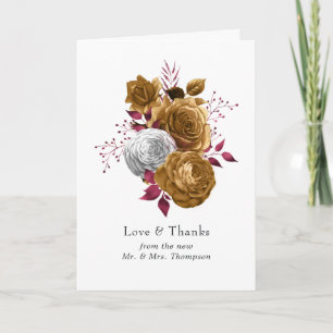 White, Burgundy and Gold Floral Wedding Thank You Card