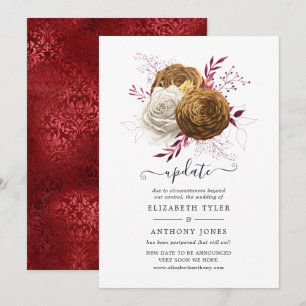 White, Burgundy and Gold Floral Wedding Update Invitation