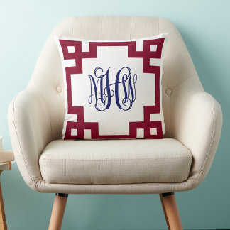 White Burgundy Navy Greek Key Vine Monogram DIY BG Cushion