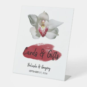 White Burgundy Orchid Wedding Cards & Gifts Pedestal Sign