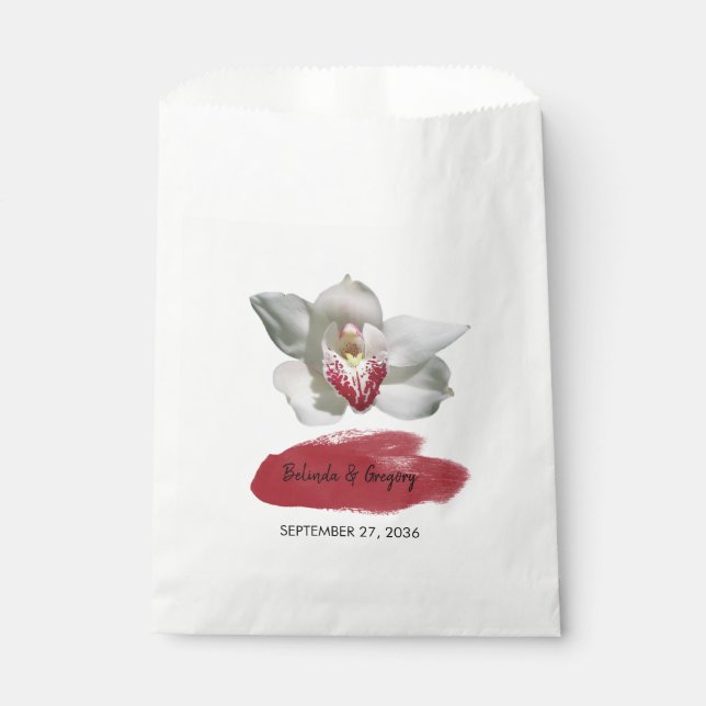 White Burgundy Orchid Wedding  Favour Bags (Front)