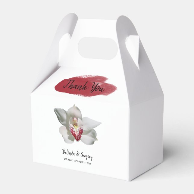 White Burgundy Orchid Wedding Favour Box (Front Side)