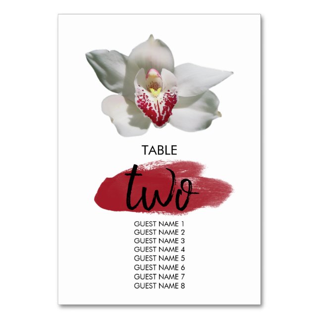 White Burgundy Orchid Wedding Guest Names  Table Number (Front)