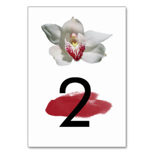 White Burgundy Orchid Wedding Table Number