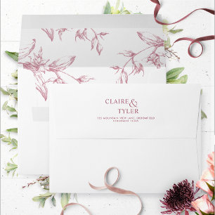 White, Burgundy Pink Elegant Floral Formal Wedding Envelope