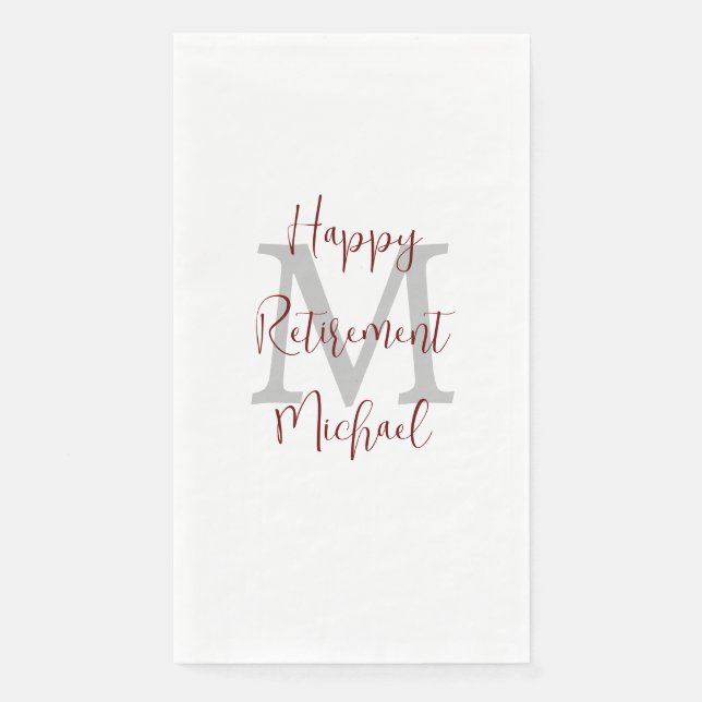White Burgundy Retirement Party Name Monogram  Napkin (Front)