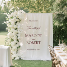 White & Burgundy Wedding Welcome Sign Banner