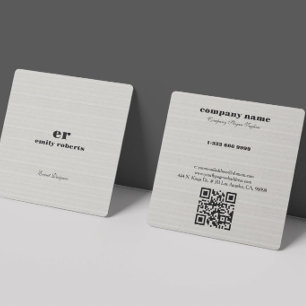 White Burlap Linen QR Code Business Card