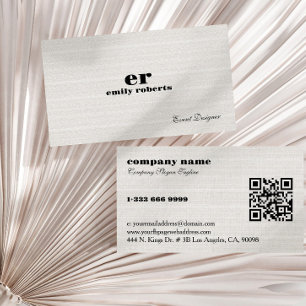 White Burlap Linen QR Code Business Card