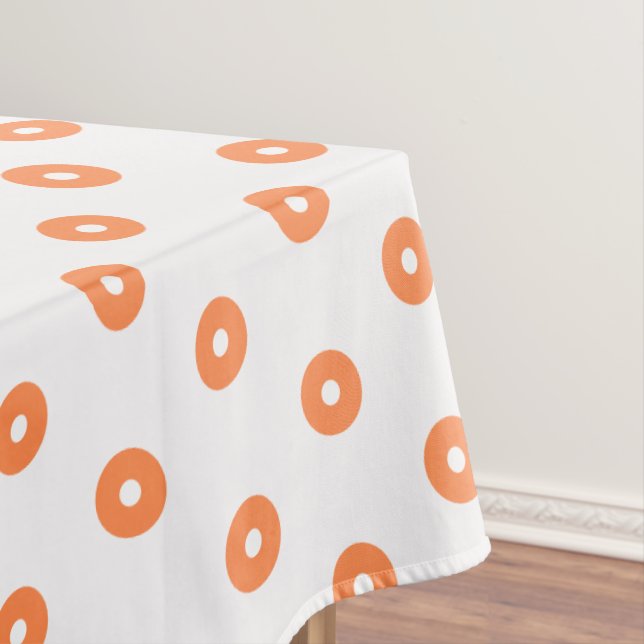 White Burnt Orange Polka Dots Tablecloth (In Situ)