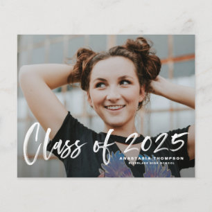 White Bush Lettering Photo Graduation Invitation