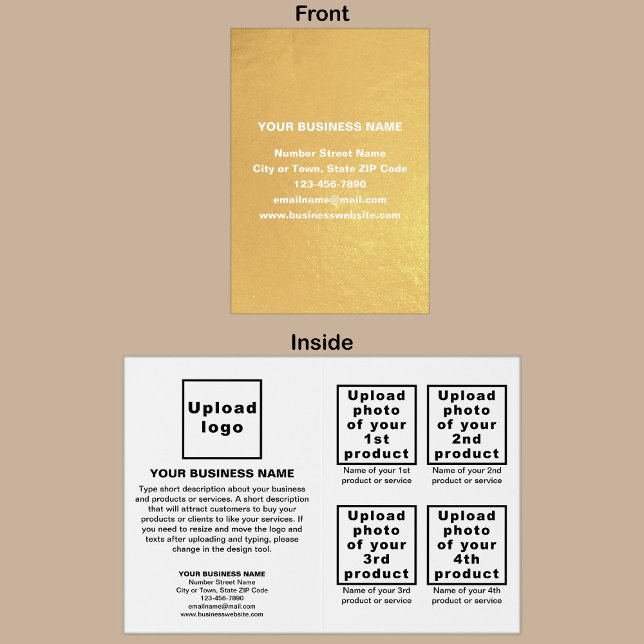 White Business Brand on Foil Card (Your business brand on card with gold foil background. White background inside.)