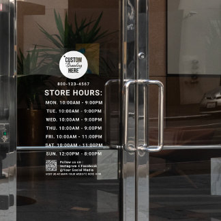 White Business Hours Logo QR Code Social Media  Window Cling