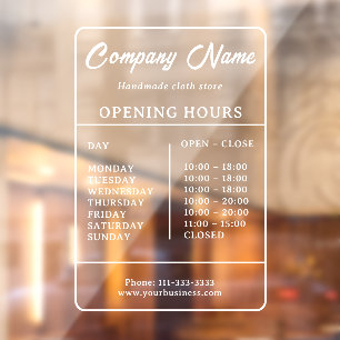 White Business Hours Window door sign