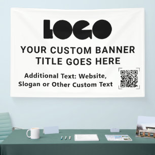 White Business Logo Company QR Promo Custom 4'x6'  Banner
