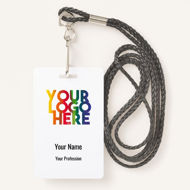 White Business Logo Custom Employee Barcode Name ID Badge (Front with Lanyard)