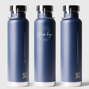 White Business logo Custom QR code website Water Bottle