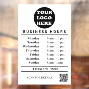 White Business Logo Opening Hours QR Code Window Cling