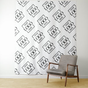 White Business Logo Pattern Trade Show Backdrop Tapestry