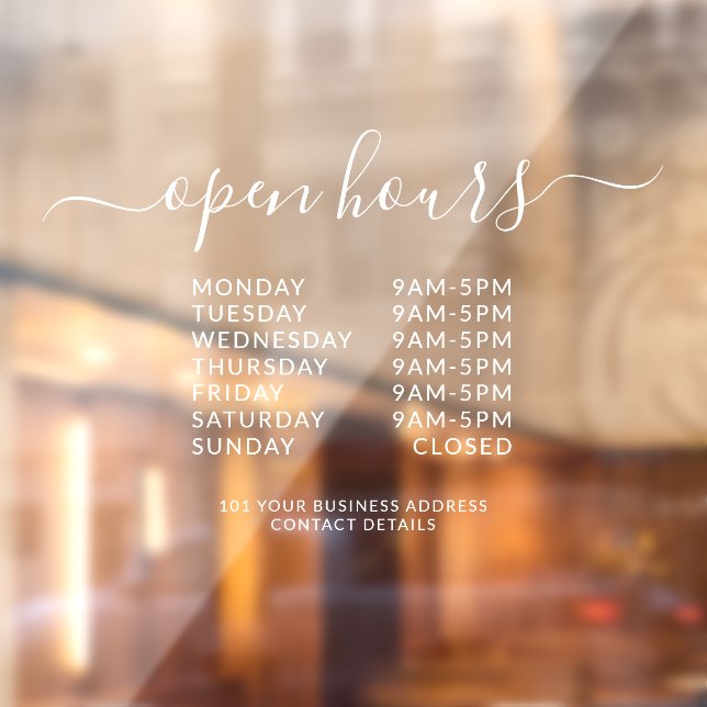 White Business Opening Hours Elegant Window Cling (Sheet 2)