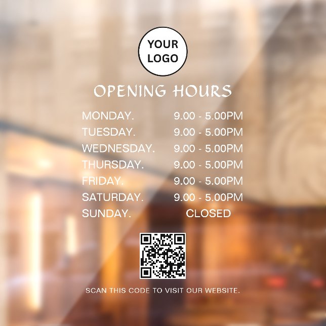 White Business Opening Hours Modern Script Qr  Window Cling (Sheet 2)