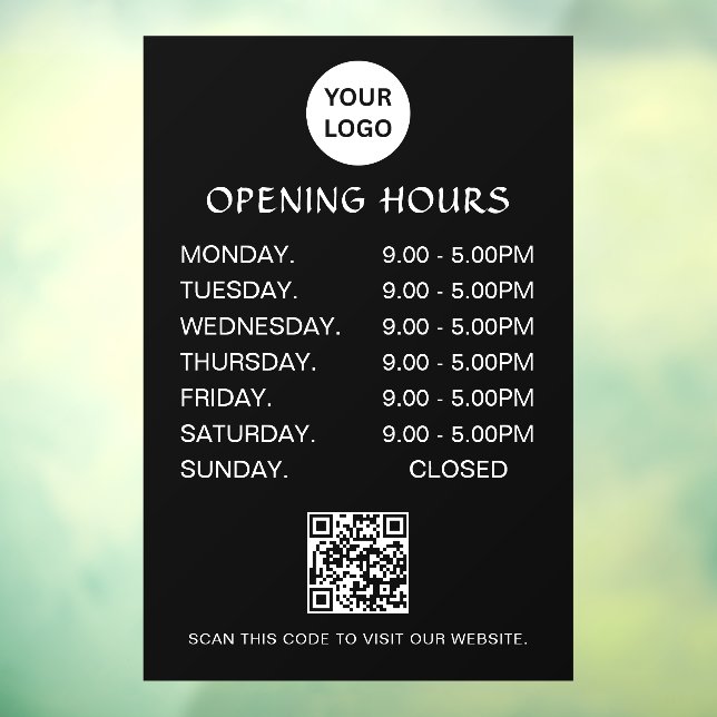White Business Opening Hours Modern Script Qr  Window Cling (Sheet 3)