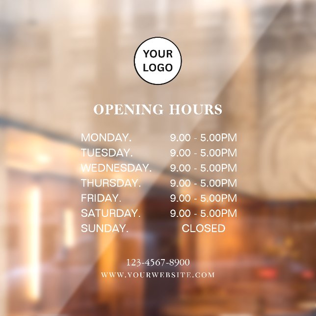 White Business Opening Hours Simple Modern Script  Window Cling (Sheet 2)