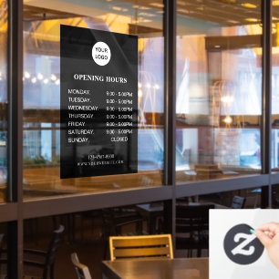 White Business Opening Hours Simple Modern Script Window Cling