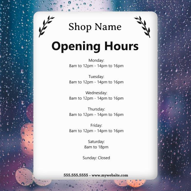 White Business Opening Hours Window Cling (White Business Opening Hours Window Cling)