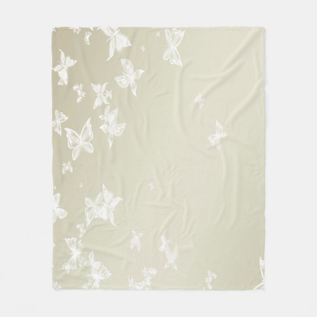 White Butterflies Fleece Blanket (Front)