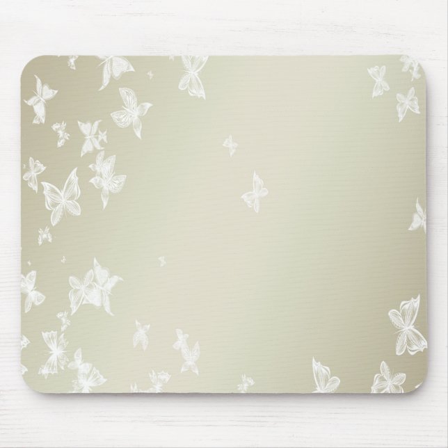 White Butterflies Mouse Mat (Front)