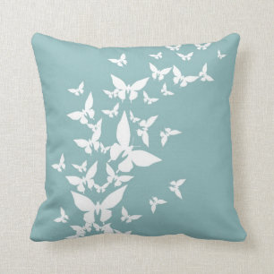 White Butterflies on Turquoise Cushion