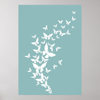 White Butterflies on Turquoise Poster