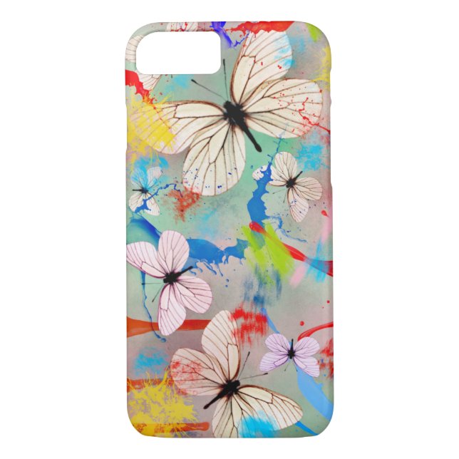 White Butterflies Paint Drips and Brush Strokes Case-Mate iPhone Case (Back)