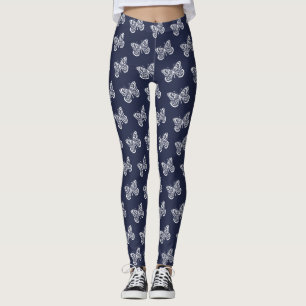 White Butterflies Pattern Leggings