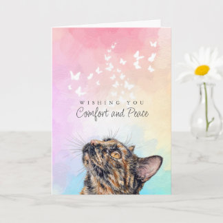 White Butterflies Rainbow Tortie Cat Loss Sympathy Card
