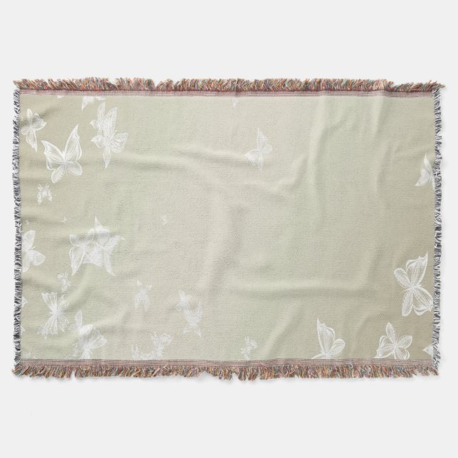 White Butterflies Throw Blanket (Front)