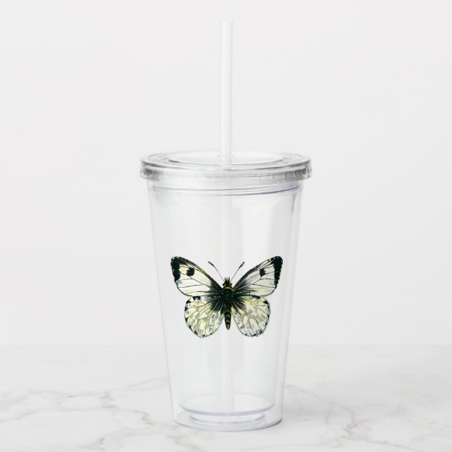 White Butterfly Acrylic Tumbler (Front)