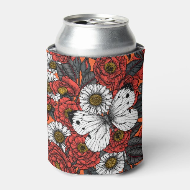 White butterfly and roses can cooler (Can Front)