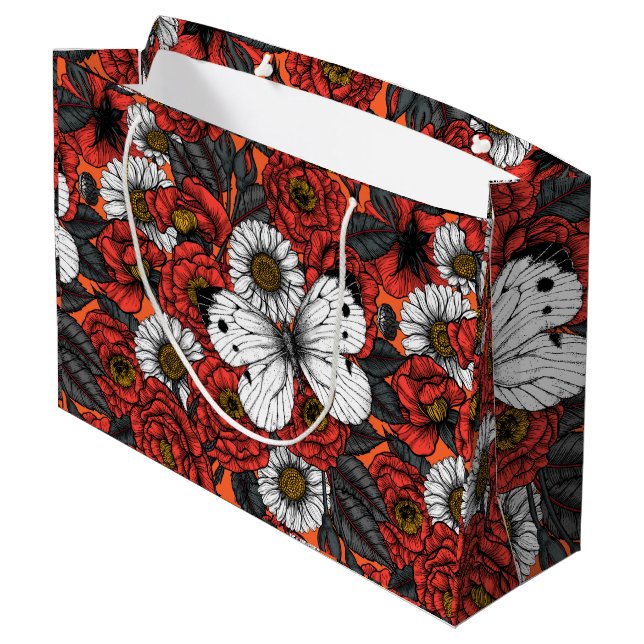 White butterfly and roses large gift bag (Back Angled)